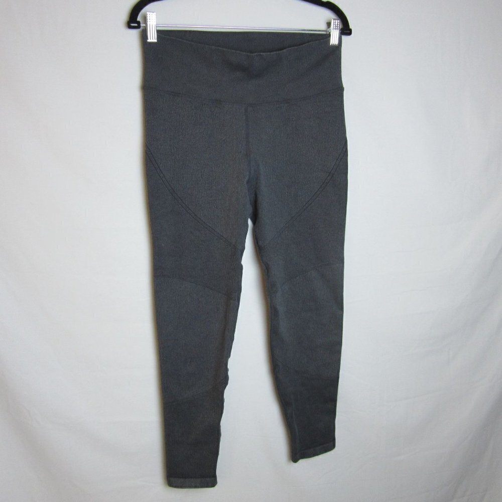Aerie Leggings Gray Black Ribbed Moto 7/8 Ankle High Rise Gym Comfy Womens Large